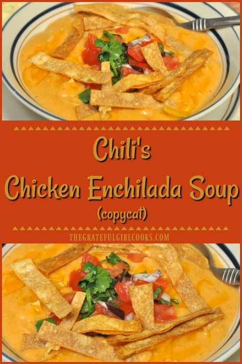 big Crockpot Cheesy Chicken Enchilada Soup With Velveeta, Chilis Enchilada Soup Crockpot, Chili’s Chicken Tortilla Soup, Thick Tortilla Soup, Chicken Tortilla Soup With Velveeta, Thick Chicken Tortilla Soup, Chilis Enchilada Soup Copycat, Chilis Chicken Enchilada Soup Recipe, Chilis Enchilada Soup