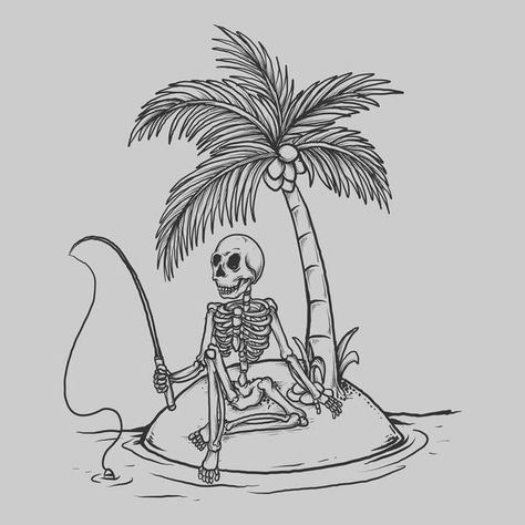 Tattoo and t shirt design black and whit... | Premium Vector #Freepik #vector #background #logo #vintage #party Skeleton Fishing, Drawn Skeleton, Vector Tattoo, Design Black And White, Star Illustration, Beach Tattoo, Engraving Illustration, Tattoo T Shirts, Fish Illustration