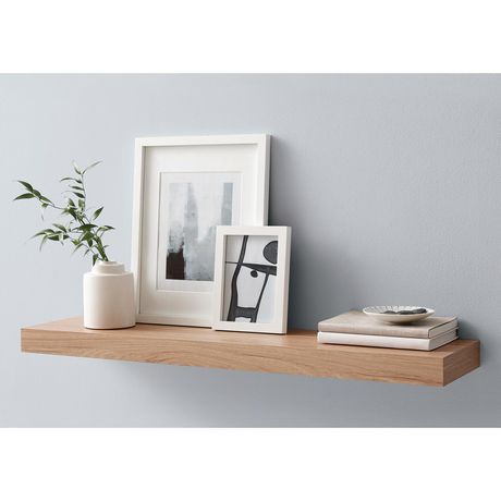 Shelf In Living Room, Long Floating Shelf, December Goals, Display Frames, Wooden Floating Shelves, Desk Inspo, Furniture Bookshelves, Floating Wall Shelves, Walmart Canada