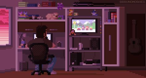 Bedroom Pixel Art, Office Pixel Art, Pixel Art Bedroom, Pixel Art Room, Pixel Art Gif, Gif Pixel, How To Pixel Art, Pixel Life, Pixel Gif