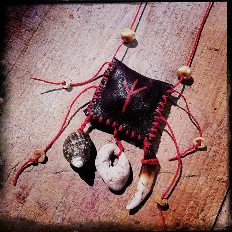 A Algiz Rune, Rowan Berries, Protective Amulet, Angelica Root, Traditional Witchcraft, Pagan Crafts, Carved Skull, Skull Beads, Hag Stones