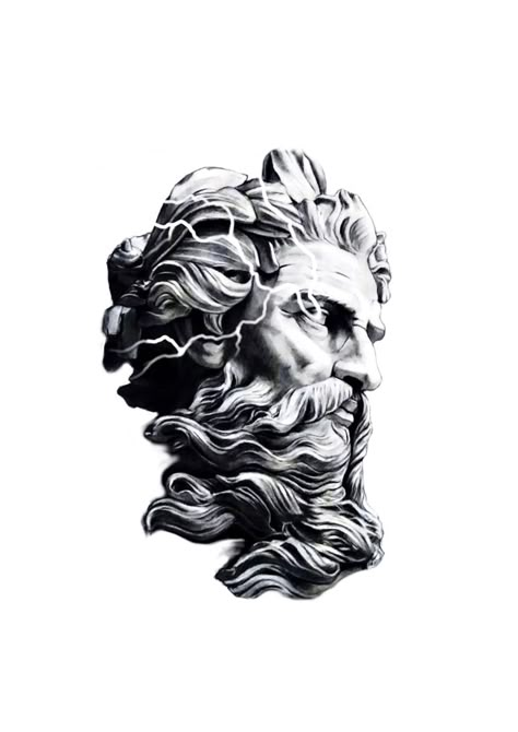 Greek God Face Tattoo, Zeus Bicep Tattoo, Tattoos For Women Aesthetic, Greek God Tattoo Ideas, God Tattoos For Women, Zeus Tattoo Design, Egyptian Eye Tattoos, Nautical Tattoo Sleeve, Greek God Tattoo