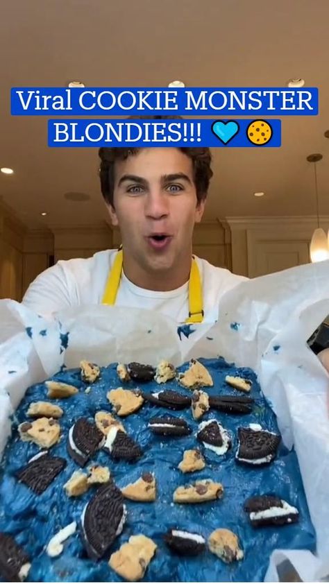 Viral COOKIE MONSTER BLONDIES!!! 💙🍪 | Food drinks dessert, Tasty baking, Interesting food recipes Cute Cooking Ideas, Fun Recipes To Try, Cute Cooking, Cooking And Baking Recipes, Christmas Cake Ideas, Stranger Things Girl, Recipes To Try At Home, Snacks To Make, Blue Food