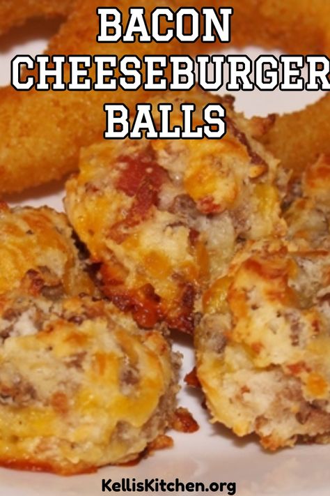 BACON CHEESEBURGER BALLS via @KitchenKelli Bacon Balls Appetizers, Bacon Cheeseburger Balls, Hamburger Balls Easy Recipes, Ground Beef Balls, Hamburger Balls, Cheeseburger Balls, Easy Slow Cooker Roast, Tailgating Food, Beef Recipe Instant Pot