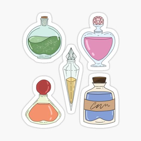 "Set of Magic Potions" Sticker for Sale by MadDDesign | Redbubble Christmas At Hogwarts, Apothecary Art, Magic Stickers, Hogwarts Christmas, Magic Potions, Sticker Illustration, Stickers Ideas, Love Magic, Magic Design