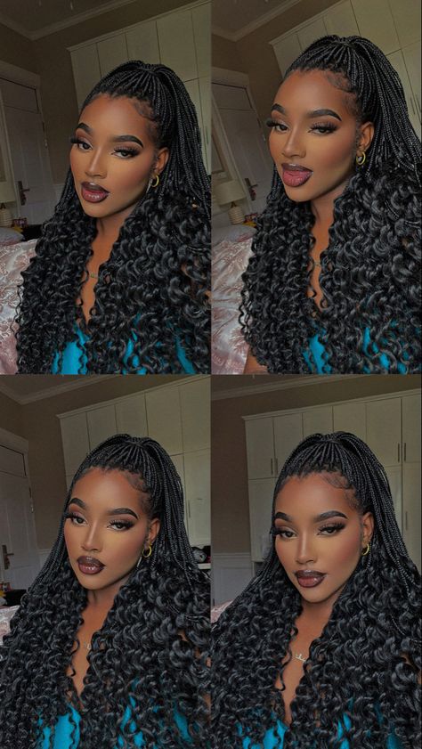 Half Done Braids Black Women, Touch And Leave Braids, Braids Hairstyles Curly, Nice Braids, Hair Braid Patterns, Short Box Braids Hairstyles, Big Box Braids Hairstyles, Goddess Braids Hairstyles, Box Braids Hairstyles For Black Women