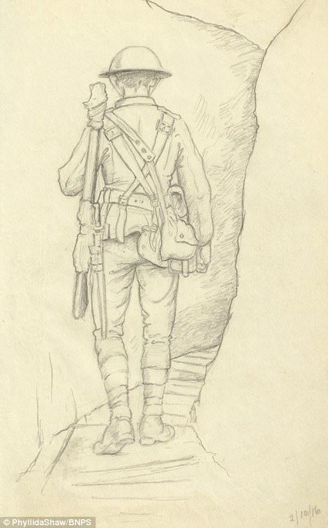 His work was later left to relative Phyllida Shaw, who has now published the pictures 100 ... Ww1 Soldier Drawing, Soldier Drawing Army, Solider Drawings, Army Drawing Easy, History Drawings Ideas, Remembrance Day Drawings, Soldiers Drawing, Ww1 Drawings, Army Sketch