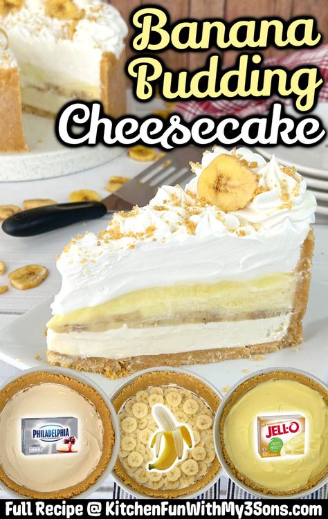 Combine two of your favorite desserts into one decadent treat with this recipe for Banana Pudding Cheesecake. It's creamy, sweet, and delicious! Cheesecake Banana Pudding, No Bake Banana Pudding Cheesecake, Recipe For Banana Pudding, Cream Cheese Cake Recipes, Cheesecake Banana, Banana Pudding Desserts, Delicious Cheesecake Recipes, Banana Cream Cheesecake, Easy Banana Pudding