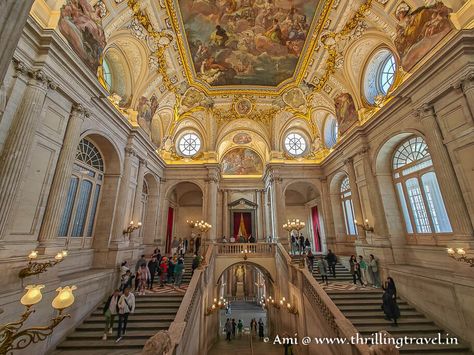 What to see inside Royal Palace of Madrid? History, Interiors & Tips for your visit - Thrilling Travel Royal Palace Of Madrid, Palace Of Madrid, Madrid Hotels, New Palace, History Architecture, Throne Room, America And Canada, Grand Staircase, Western Europe