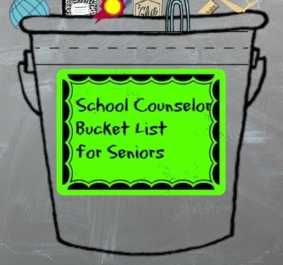 For High School Counselors: School Counselor Bucket List for High School Seniors School Counselor Bulletin Boards, School Counseling Bulletin Boards, Counseling Corner, Counseling Bulletin Boards, High School Bulletin Boards, School Guidance Counselor, School Counselor Resources, School Counseling Office, School Counseling Activities