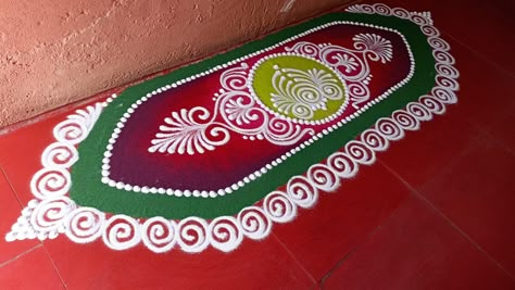 Big Easy Rangoli Designs, Rectangular Rangoli Design, Chita Designs, Long Rangoli Designs, Pongal Designs, Latest Rangoli Designs Images, Dasara Rangoli, Circle Rangoli, Welcome Rangoli