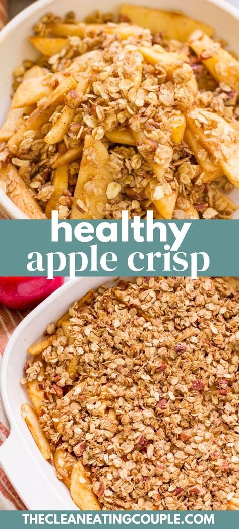 This Healthy Apple Crisp recipe is the perfect homemade fall dessert. Naturally sweetened with maple syrup and topped with spices and oats, this crisp is gluten free and a simple dish the whole family will love! Apple Crisp Without Oats, Apple Crisp Recipe Healthy, Healthy Apple Crisp, Best Apple Crisp, Hardware Ideas, Easy Apple Crisp Recipe, Pecan Topping, Bean Ice Cream, Apple Crisp Easy