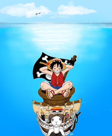 Luffy with crew on going merry before grandline Going Merry, Drawing Reference, Aesthetic Anime, One Piece, Drawings, Anime