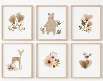 ArtPrintsFactory | Etsy Room Decor Wall Art, Nordic Poster, Cartoon Flowers, Room Decor Wall, Art Canvas Painting, Floral Nursery, Woodland Nursery Decor, Boho Nursery, Woodland Nursery