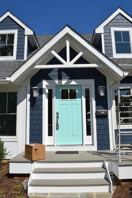 Navy Cape Cod - Traditional - House Exterior - Baltimore - by Tobias M. Sullivan Architect | Houzz UK Blue Cape Cod House Exterior, Cape Cod Exterior Remodel, Cape Cod Exterior, Cape Cod House Exterior, Cap Cod, Blue Siding, Blue Cape, Cottage Style House Plans, Front Porch Design