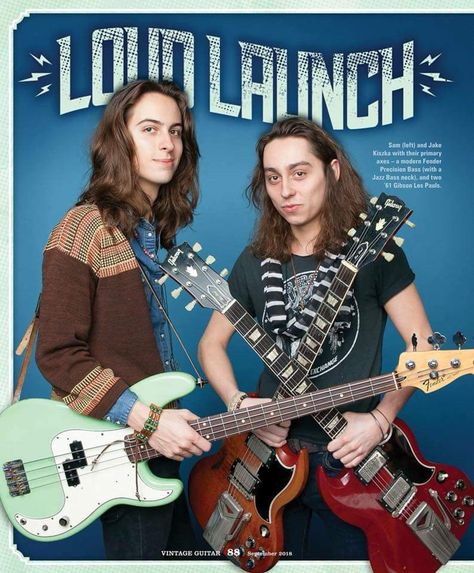 Sam and Jake Kiszka!   Amazing talent!! Vintage Guitars Acoustic, Acoustic Guitar Cake, Sam Kiszka, Guitar Images, Lap Steel Guitar, Jake Kiszka, Guitar Magazine, Fender Precision Bass, Robert Johnson