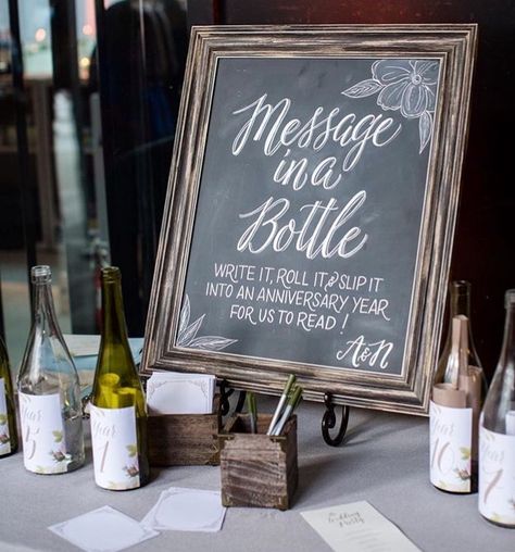 Bottle Guest Book, Wedding Reception Games, Bridal Shower Wine, Anniversary Message, Wedding Bottles, Wedding Elements, Message In A Bottle, Wedding Calligraphy, Wedding Guest Book