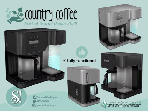 SIMcredible!'s Country coffee machine Sims 4 Functional Cc, Sims 4 Cc Best, Sims 4 Functional, Sims 4 Kitchen, Sims 4 Tsr, Sims Furniture, The Sims 4 Pc, The Sims 4 Packs, Free Sims 4