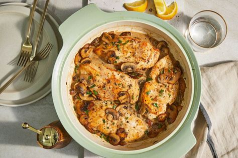 Chicken Diane Chicken Diane Recipes, Chicken Diane, Braised Chicken Thighs, Chicken Breast Cutlet, Skillet Dishes, 20 Minute Recipes, Braised Chicken, Savory Sauce, Egg Noodles