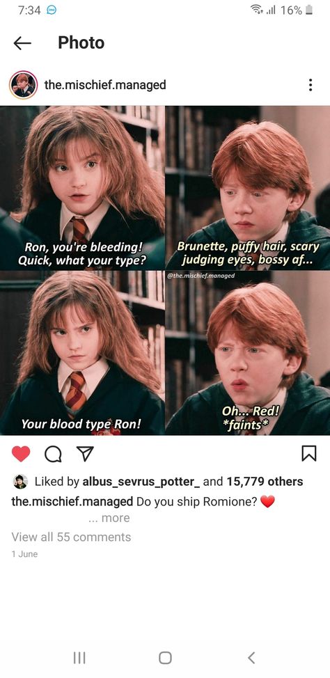 Romione Memes, Romione Fanfiction, Harry Potter Print, Funny Harry Potter Jokes, Potter Head, Harry Potter Illustrations, Harry Potter Kids, Harry Potter Feels, Harry Potter Puns