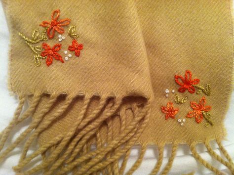 Nothing Fancy - cashmere scarf and free-hand embroidery : a small gift for a friend Scarf Embroidery Ideas, It Cover, Diy Scarf, Love Stitch, Gift For A Friend, Free Hand, Hand Embroidery Designs, Cashmere Scarf, Small Gift