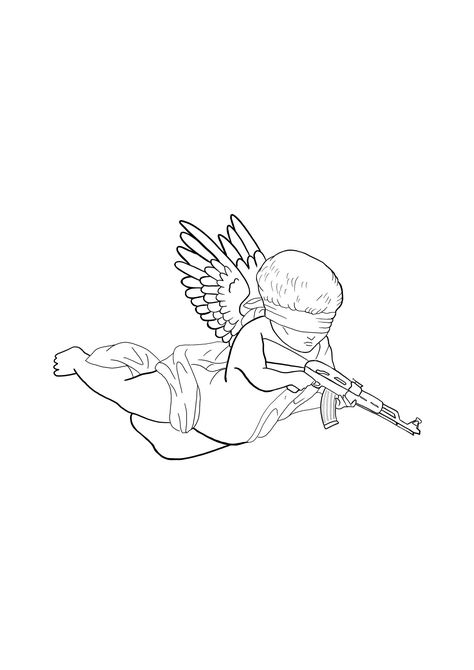 Trap Angel Tattoo, Angle With Ak47 Tattoo, Cupid With Ak Tattoo, Ski Mask Angel Tattoo, Gta Tattoo Ideas, Angel With Ak Tattoo, Bad Angel Tattoo, Angle Tattoo, Viking Warrior Tattoos