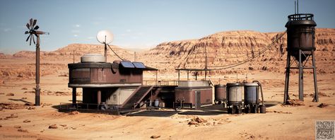 ArtStation - Desert Outpost Lighting Studies, Dominique Buttiens Desert Sci Fi, Apocalypse Desert, Desert Apocalypse, Iron Bull, Apocalypse World, Visual Reference, Lighting Setups, Big Thanks, Water Storage