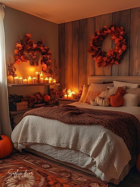 Fall Room Ideas, Fall Interior Decor, Halloween Bedroom Decor, Fall Bedroom Ideas, Autumn Interior, Fall Bedroom Decor, Halloween Bedroom, Cozy Fall Bedroom, Fall Bedding