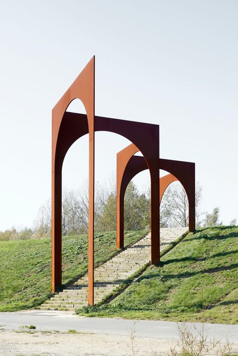 New Staircase, Landscape Elements, Landscape Architecture Design, Urban Furniture, Corten Steel, Outdoor Sculpture, Land Art, Experiential, Public Art