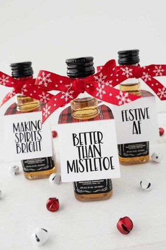 Bottles Of Alcohol, Mini Alcohol Bottles, Christmas Party Table Decorations, Santa Ideas, Liquor Gifts, Christmas Party Table, Adult Christmas Party, Mini Liquor Bottles, Holiday Favors