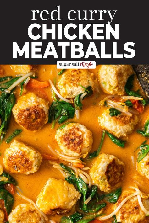 Chicken Curry Meatballs, Chicken Meatball Curry, Thai Chicken Meatball Curry, Thai Turkey Meatballs In Coconut Red Curry Sauce, Thai Chicken Meatball Khao Soi, Thai Curry Sauce, Curry Meatballs, Red Curry Chicken, Vegetarian Crockpot