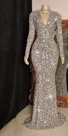 Silver Prom Dresses Long Sleeve, Kurdish Dress, Hollywood Starlet, Elegant Evening Dress, Gala Dress, Party Maxi Dress, Long Sleeve Sequin Dress, Sequin Prom Dress, Military Ball