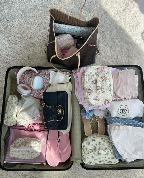 Anna Astrup | in awe Anna Astrup, Packed Suitcase, Carryon Suitcase, Road Trip Kit, Suitcase Packing Tips, Pack With Me, Travel Bag Essentials, Travel Chic, Pink Travel