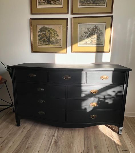 🖤Black dresser alert🖤 This beauty is painted in Noir and sealed for protection. Great as a dresser obviously, but equally as great in the dining room as a buffet, or family room as a tv stand. It measures 56” long by 20” deep by 33” high. $385 🖤 Sorry for not styling this one, or cleaning up the paint on the floor. It’s been a day. . . . #paintedfurniture #noir #flipper #flippedfurniture #tatteredtiques #joliepaint Black Dresser, Black Dressers, The Dining Room, A Tv, On The Floor, Tv Stand, Clean Up, Painted Furniture, The Floor