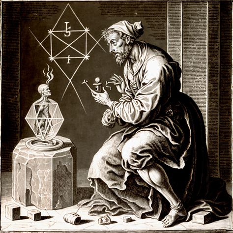 “The alchemist realizes that he himself is the Philosopher’s Stone, and that this stone is made diamond-like when the salt and the sulphur, or the spirit and the body, are united through mercury, the link of mind. Man is the incarnated principle of mind as the animal is of emotion. He stands with one foot on the heavens and the other on earth. His higher being is lifted to the celestial spheres, but the lower man ties him to matter. Now the philosopher, building his sacred stone, is doing so by Philosopher Stone Alchemy, The Alchemist Art, Alchemist Aesthetic, Philosopher Stone, Mercury Metal, Higher Being, The Philosophers Stone, Masonic Art, Philosopher's Stone