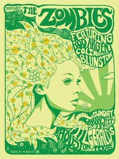 THE ZOMBIES Poster Konser, Plakat Design Inspiration, Poster Grafico, Hippie Posters, Green Poster, The Zombies, Vintage Concert Posters, Band Poster, Rock Posters