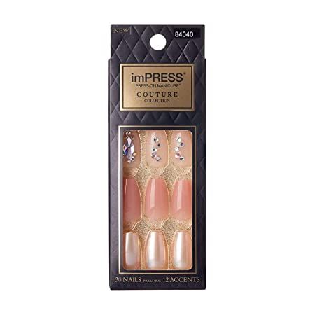 Amazon.com: KISS imPRESS Press-on Manicure Couture Collection - Stunning : Beauty & Personal Care Acrylic Nails Almond, Impress Manicure, 30 Nails, Couture Nails, Kiss Products, Impress Nails, Spring Acrylic Nails, Orange Stick, Nails Design With Rhinestones