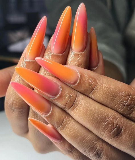 30+ Sunset Ombre Nails Ideas You Will Love [2024] - Nail Designs Daily Long Almond Nails Summer, Sunset Nail Designs, Sunset Ombre Nails, Ombre Nails Ideas, Nails Sunset, Gradient Sunset, Orange Ombre Nails, Sunset Ombre, Coffin Nails Ombre