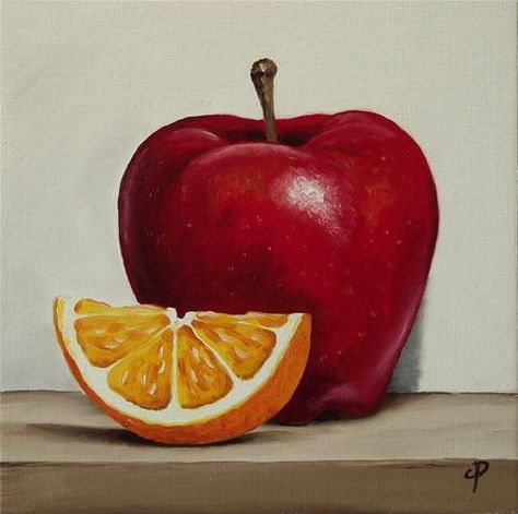 Jane Palmer | OIL | "Red Falstaff Apple 2""Apple with Orange slice" Grape Painting, Orange Slice, Still Life Fruit, Orange Paint, Plant Painting, Fruit Plants, Fruit Art, Orange Slices, Art Classroom