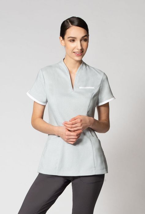 Limited Edition Women's Faux Linen Maya Tunic – Noel Asmar Uniforms Spa Wear, Linen Looks, Medical Scrubs Fashion, Spa Uniform, Company Uniform, Medical Scrubs Outfit, Beauty Tunics, Hotel Uniform, Scrubs Outfit