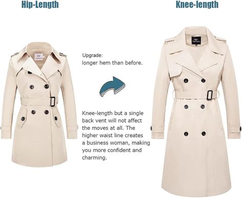 Amazon.com: FARVALUE Women's Long Trenchcoat Double Breasted Trench Coat Water Resistant Classic Peacoat with Belt Beige X-Small : Clothing, Shoes & Jewelry Petite Trench Coat, Kids Sun Hat, Hooded Trench Coat, Heavy Jacket, Classic Trench Coat, Leather Trench, Double Breasted Trench Coat, Long Trench, Long Trench Coat