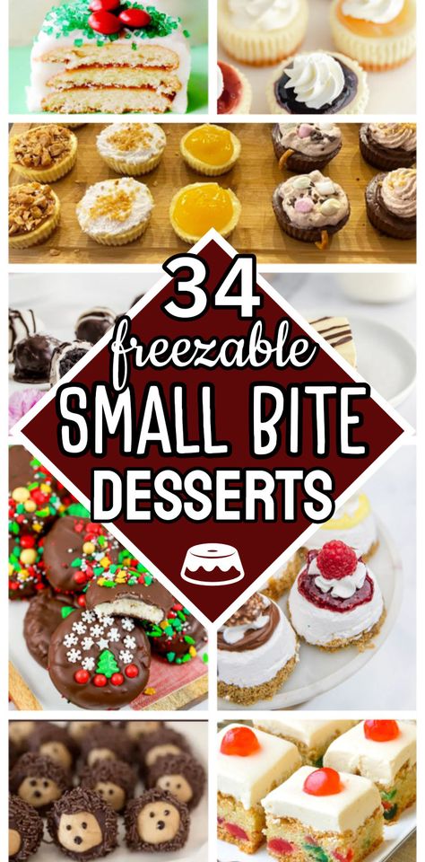 34 Freezable Small Bite Desserts - Mini Desserts You Can Make Ahead And Freeze - Cute Little Bite Size Desserts For A Crowd - Freezable Cute Little Bite Size Desserts �– Individual Cheesecakes, Bite-Sized Cakes, Single Serve Dessert Bars, Sweet Treats and Dessert Cups and more! Mini Finger Desserts, Small Sweets Bites, Angel Food Cake Bites, Cheap Individual Desserts For A Crowd, Dessert Sampler Ideas, Simple Dessert For A Crowd, 9 By 13 Desserts, Easy Appetizer Desserts, Mini Dessert Recipes In Cups