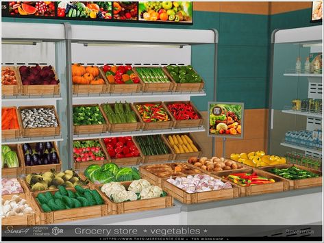 The Sims Resource - Grocery store Pt.V vegetables Sims 4 Supermarket Build, Grocery Store Sims 4 Cc, Sims 4 Supermarket Cc, Sims 4 Cc Grocery Store, The Sims 4 Grocery Store, Sims 4 Supermarket, Sims 4 Grocery Store Cc, Sims 4 Grocery Store, Sims 4 Counters