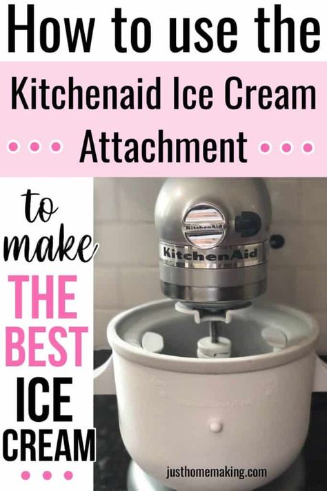 How to Use Kitchenaid Ice Cream Maker for THE BEST Treat Ever - Just Homemaking How To Make Homemade Ice Cream With Kitchen Aid, Ice Cream Storage Containers, Kitchen Aid Ice Cream Mixer, Ice Cream Mixer Recipes, Chocolate Ice Cream Recipe Kitchenaid, Kitchenaid Ice Cream Maker Recipes Dairy Free, Kitchen Aid Ice Cream Attachment Recipe, Ice Cream Recipes For Kitchen Aid Ice Cream Maker, Healthy Ice Cream Kitchenaid