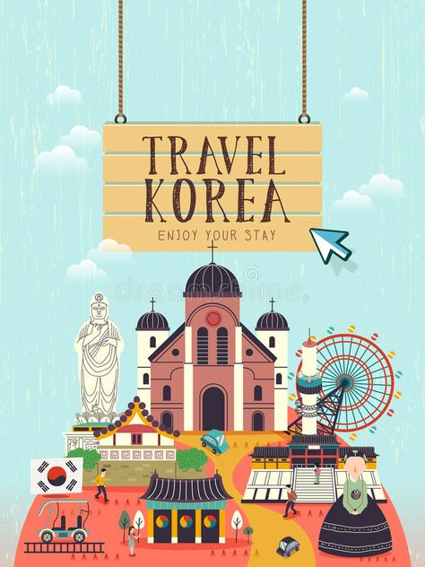 Korea Poster, Travel Brochure Design, Poster Creative, Concept Poster, South Korea Travel, Creative Poster, Korea Travel, Travel Brochure, Tshirt Ideas