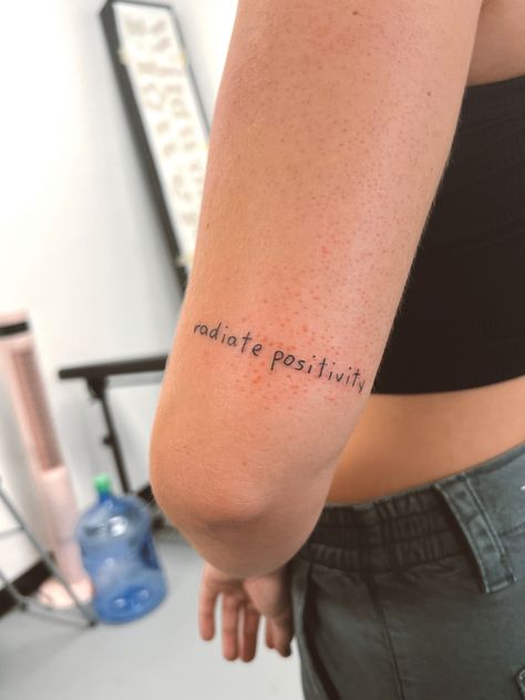 tattoo ideas, positive quote, filler tattoo, simple tattoo Tattoo Ideas Positive, Positivity Tattoo, Beach Inspired Tattoos, Filler Tattoo, Tattoo Simple, Radiate Positivity, Simple Tattoo, Positive Quote, Beach Inspired