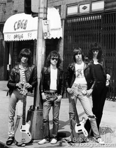 (L-R) Dee Dee Ramone, Tommy Ramone, Johnny Ramone and Joey Ramone of The Ramones outside of CBGB's, NYC. July 18, 1975. © Bob Gruen / www.bobgruen.com Please contact Bob Gruen's studio to purchase a print or license this photo. email: websitemail01@aol.com phone: 212-691-0391 Cbgb New York, Tommy Ramone, Garage Punk, Blue Soul, The Ramones, 70s Punk, Rock And Roll History, Joey Ramone, Gabba Gabba