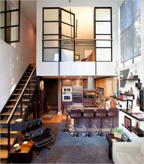 Warm modern small family room Apartemen Studio, Loft Apartment Decorating, Loft Studio, Industrial Living, Loft Living, Style Loft, Loft Design, Loft Apartment, Design Del Prodotto