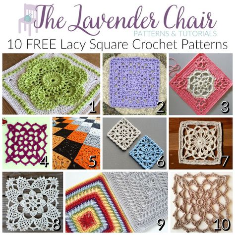 I absolutely love Lacy Crochet Square Patterns! They are so dainty and fun. These light weight squares are perfect for creating a gorgeous duvet cover! Crochet Solid Granny Square, Lavender Chair, The Lavender Chair, Solid Granny Square, Crocheted Cow Pattern, Star Mandala, Lacy Crochet, Mandala Rug, Vest Crochet