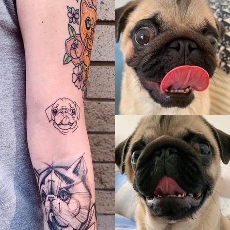 Pug Face Tattoo, Mum Tattoos, Skin Pictures, Mum Tattoo, Pug Tattoo, Face In Hole, Pugs And Kisses, Face Tattoo, Tattoos And Piercings